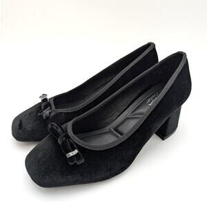Top Moda Elba Square Toe Heel Pump Velvet Bow Front Black Size US8 EU39